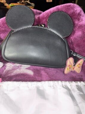Coach mickey mouse clutch leather disney wristlet.